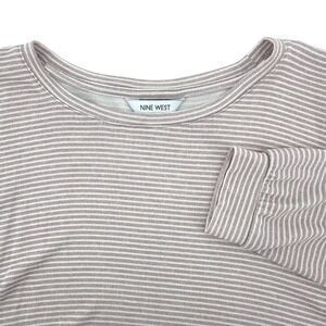 Nine West‎ Striped Long Sleeve Knit Top with Side Ruching Women's Size L